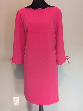 Talbots Bright Fuchsia Long-Sleeve Shift Dress with Tie Cuffs